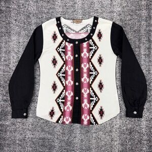 Vtg Roper Women's Small Southwestern Aztec Shirt Cowgirl Geometric Studded USA